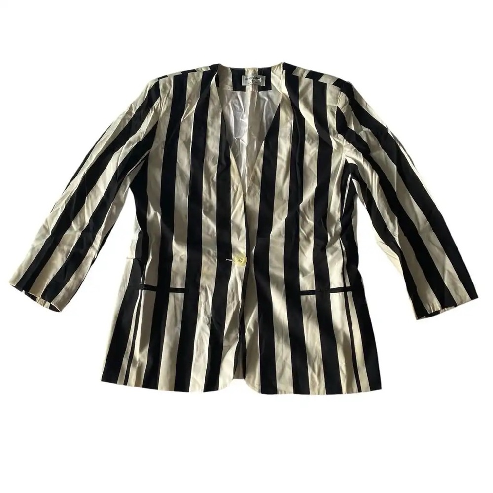 ALFRED DUNNER Womens 12 Black Off White Striped Jacket. Perfect for BEETLEJUICE